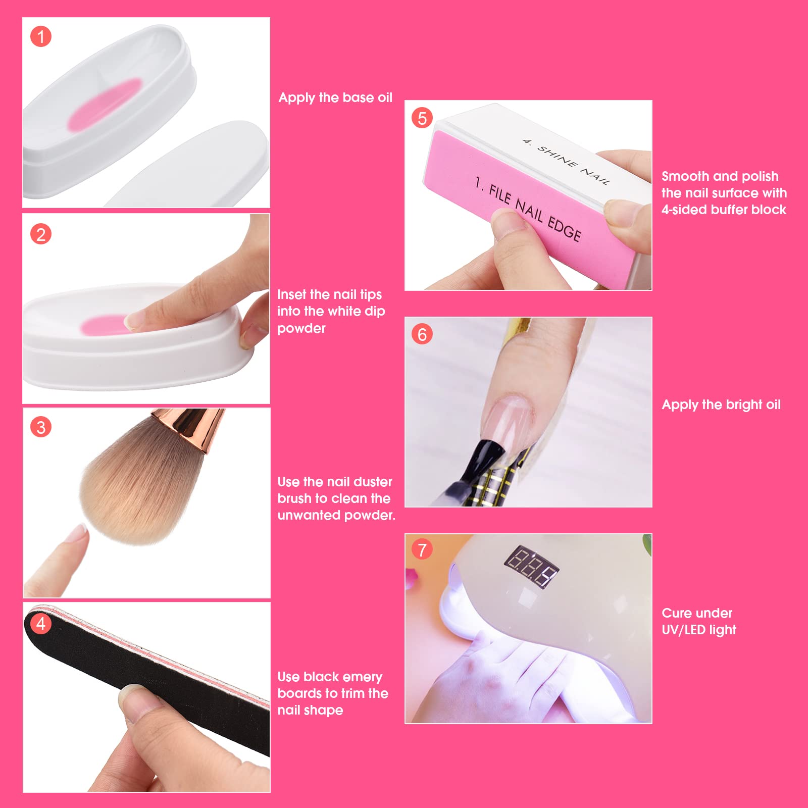 Ubersweet® 6PCS Dip Powder Nail Kit - Professional Nail Tray, Files, Buffer Set, Dipping Powder Holder, Duster Brush & 4-Sided Buffer for Salon-Quality DIY Manicures at Home | Perfect for Nail Art, Acrylics & Gel Extensions
