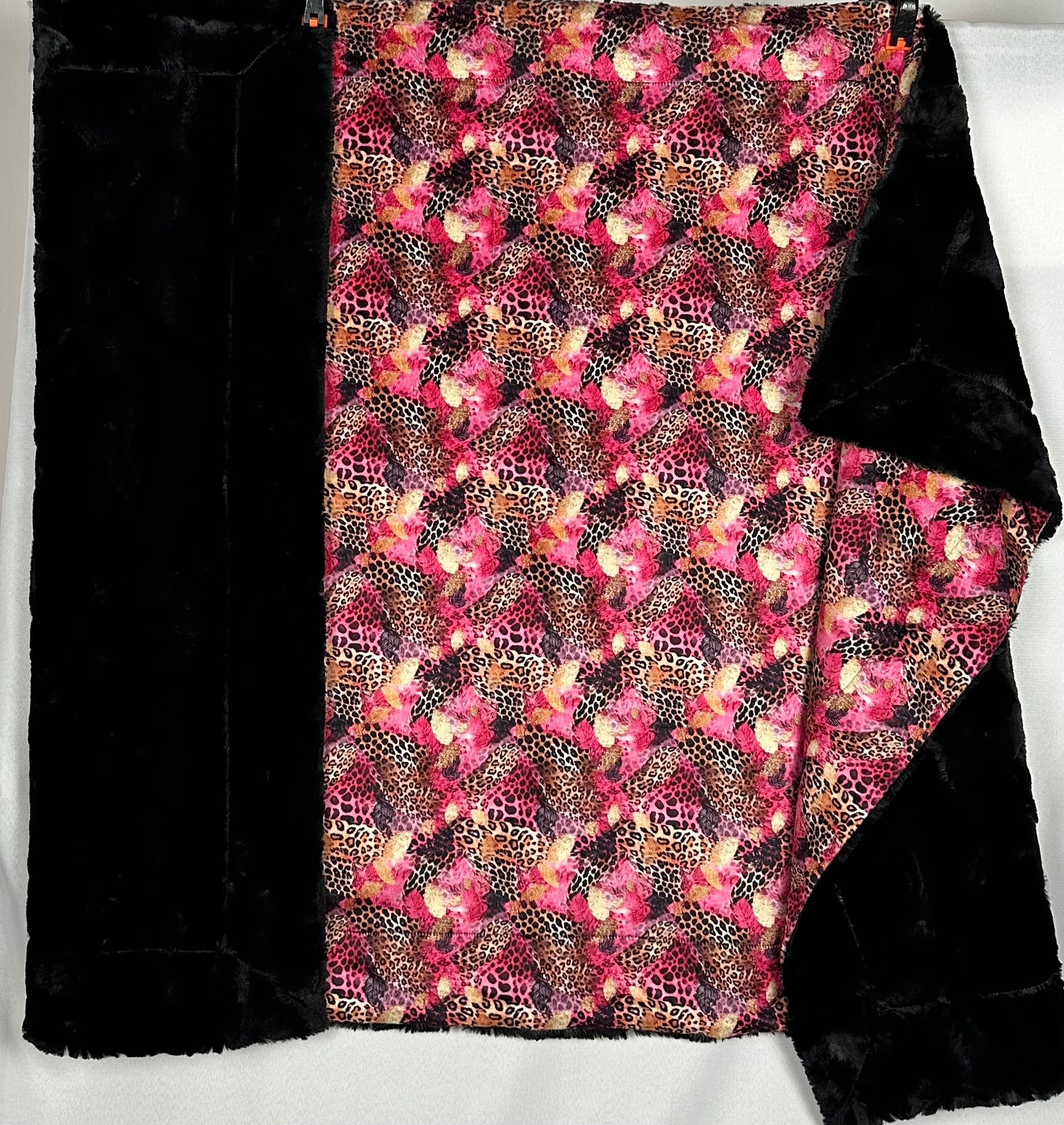 Leopard Pink & Gold on Black Mirage Luxe 36x60 Throw Blanket - Soft Travel Blanket for Airplane, Camping & Home Decor