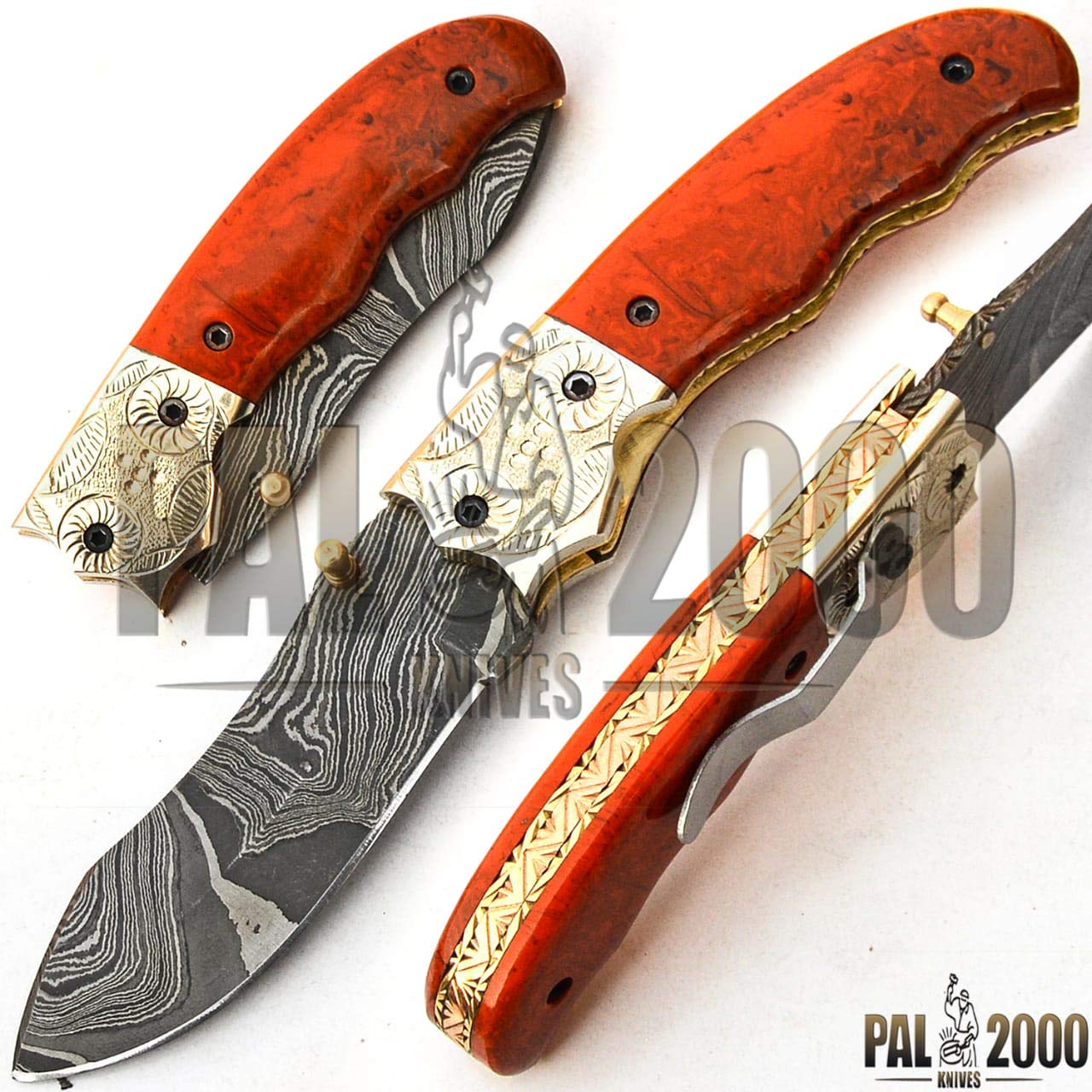 Handmade Damascus Steel 8-Inch Folding Pocket Knife - PAL 2000 KNIVES POC-9612 - Perfect for Camping, Hiking, and Outdoor Survival Gear