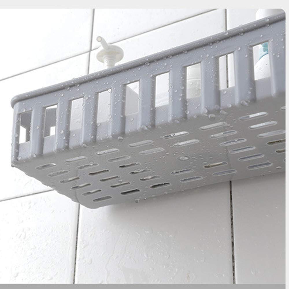 No Drill Adhesive Bathroom Shelf with Hooks - Wall Mounted Shower Organizer & Kitchen Spice Rack - Space Saving Corner Storage for Bath Essentials, Shampoo, and Spices (White) - Perfect for Small Bathrooms, Showers, and Kitchen Pantries