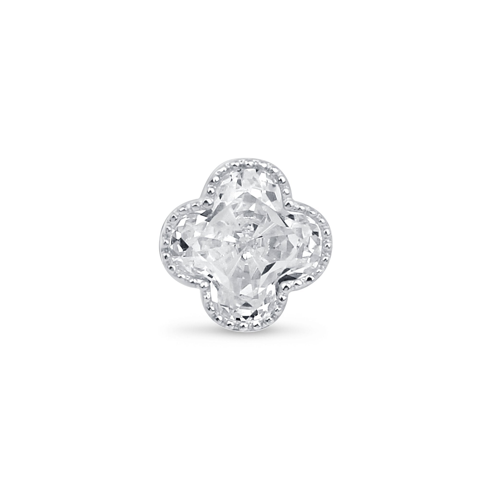 14K White Gold Diamond-Cut Beaded Clover Stud Earrings - Flat Back for Sensitive Ears | Perfect for Everyday Wear, Gifts & Special Occasions
