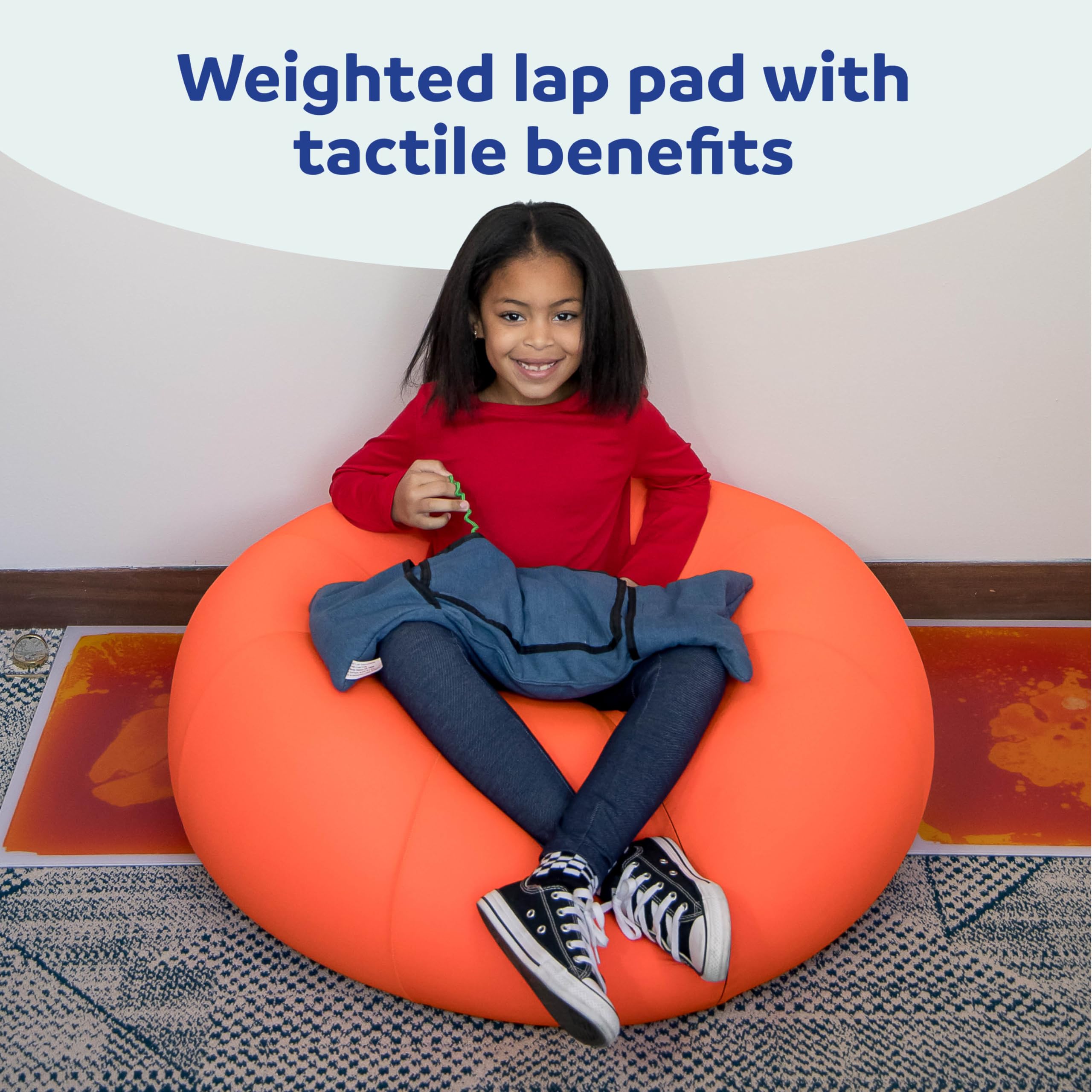 Weighted Denim Lap Pad with Built-in Fidget Toys & Pockets - 6 lbs Sensory Fidget Pillow for Kids, Teens & Adults - Perfect for Anxiety Relief, Focus Improvement, and Sensory Processing Needs - Great for Classrooms, Therapy Sessions, and Home Use