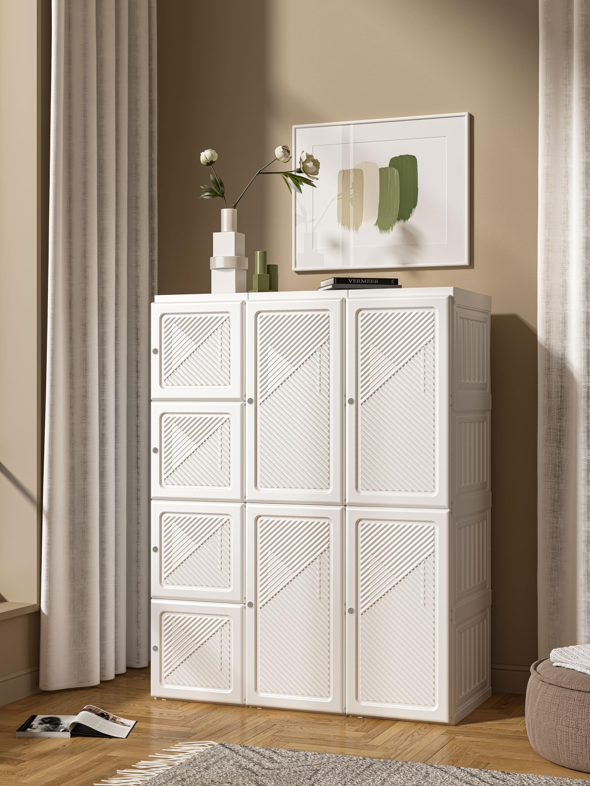 Portable Closet Organizer - 12-Cube Folding Wardrobe with Magnetic Doors for Clothes Storage | Easy Assembly | Perfect for Bedroom, Dorm, Apartment & Small Spaces