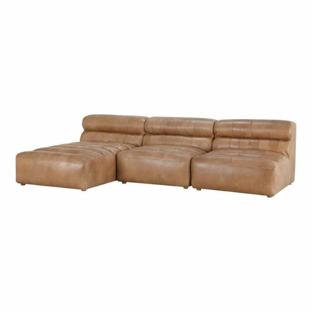 3PC Set Tan Leather Reversible Modular Sofa - Modern Sectional Couch for Living Room, Lounge & Office - Soft & Durable Faux Leather Sofa Set with Reversible Chaise