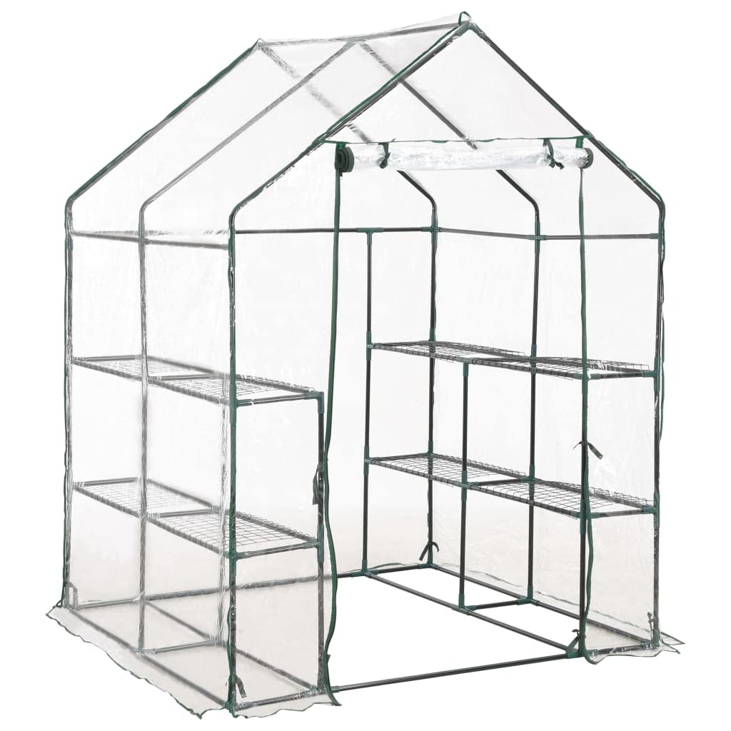 VidaXL 4.7'x4.7'x6.4' Greenhouse with 8 Shelves, Sturdy Steel Frame & Transparent PVC Cover - Extend Growing Season for Vegetables, Herbs & Flowers - Easy Setup Walk-in Greenhouse for Backyard, Patio & Urban Gardening