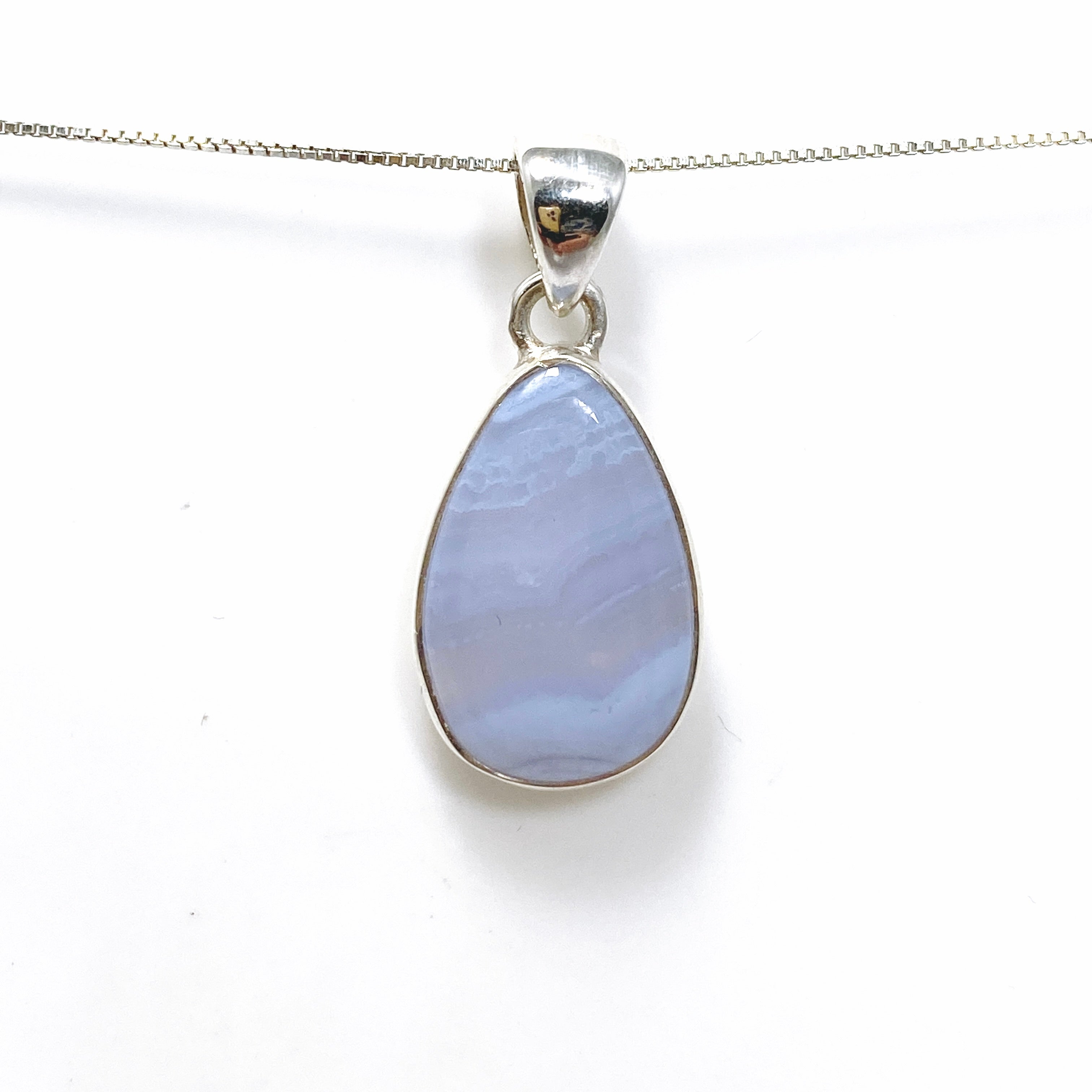 Blue Lace Agate Teardrop Cabochon Pendant KPGJ4827 - Natural Stone Jewelry for Women, Healing Crystal Necklace - Perfect for Meditation, Yoga & Spiritual Gifts