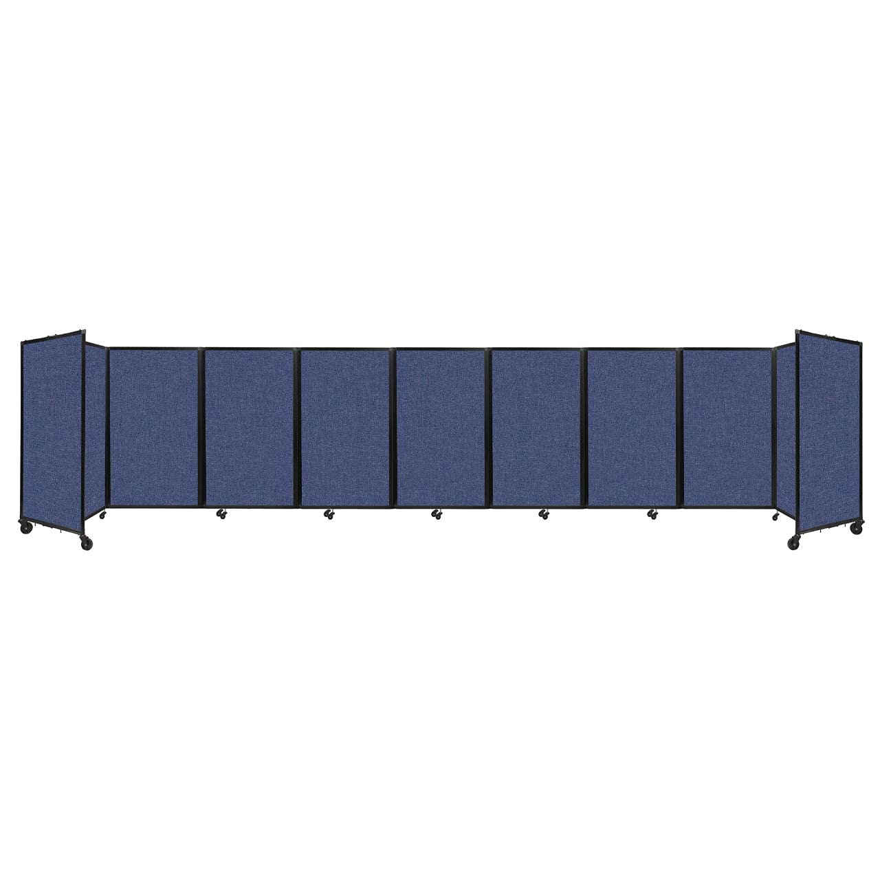 Versare 360 Portable Room Divider - 9-Panel Freestanding Office Partition with Locking Wheels | 25' x 5' Blue Fabric Screen | Temporary Wall Separator for Offices, Events & Home Privacy
