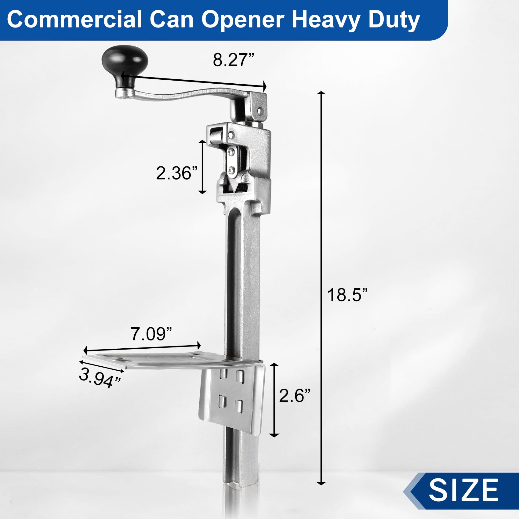Heavy Duty Commercial Can Opener - Industrial Manual Can Opener for 10 Cans, Stainless Steel Blade & Plated Steel Base - Fits Cans Up to 11