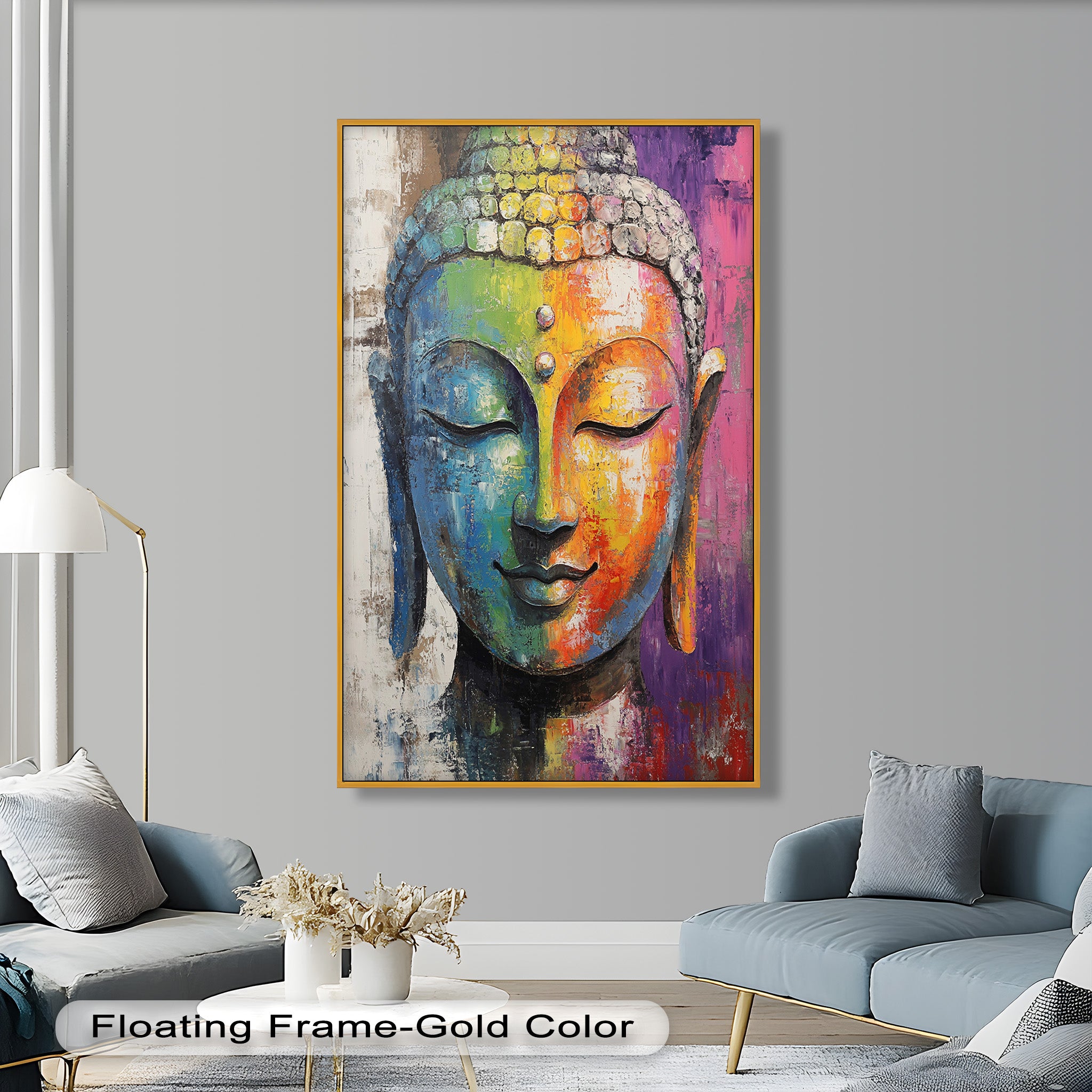 Vibrant Buddha Wall Art - Hand-Painted Religious Oil Canvas Painting for Meditation Room & Home Decor