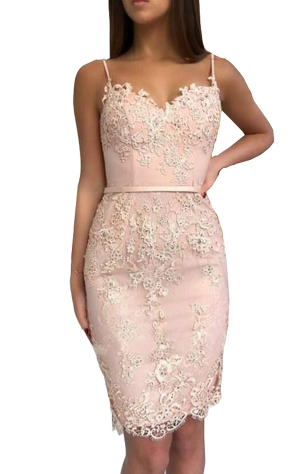 Elegant Women's Short Ball Dresses with Spaghetti Straps - Sweet & Slim Fit Cocktail Party Dress in Pale Pink | Perfect for Weddings, Proms, and Evening Events