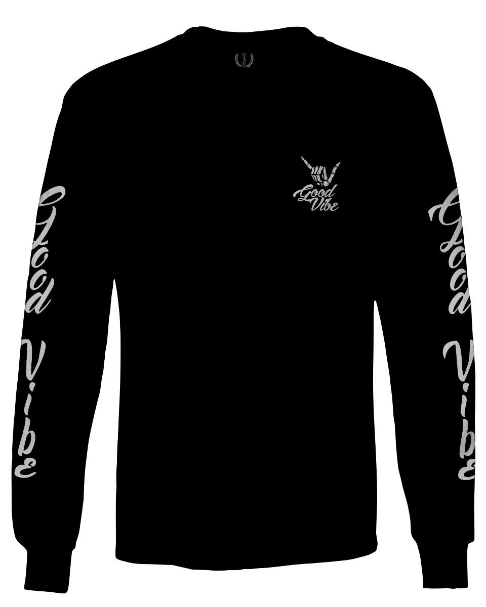 Cool Vintage Hipster Graphic Long Sleeve Men's T-Shirt with Shaka Hand & Bones Design - Perfect for Casual Wear, Street Style & Music Festivals