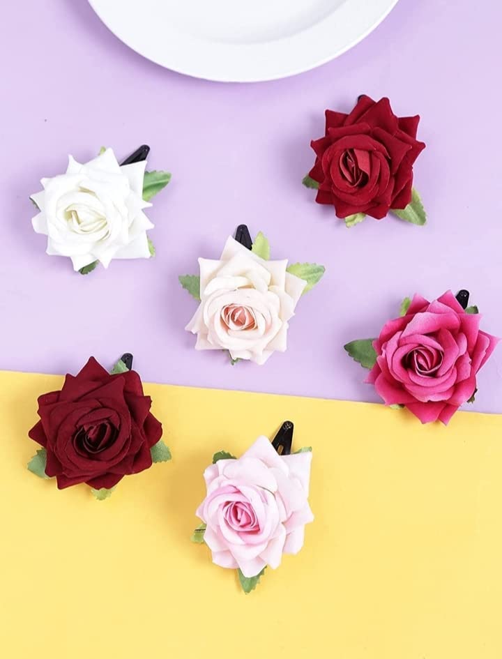 Elegant Rose Hair Clips for Women & Girls - Multicolor Hair Accessories for Party, Wedding & Everyday Use