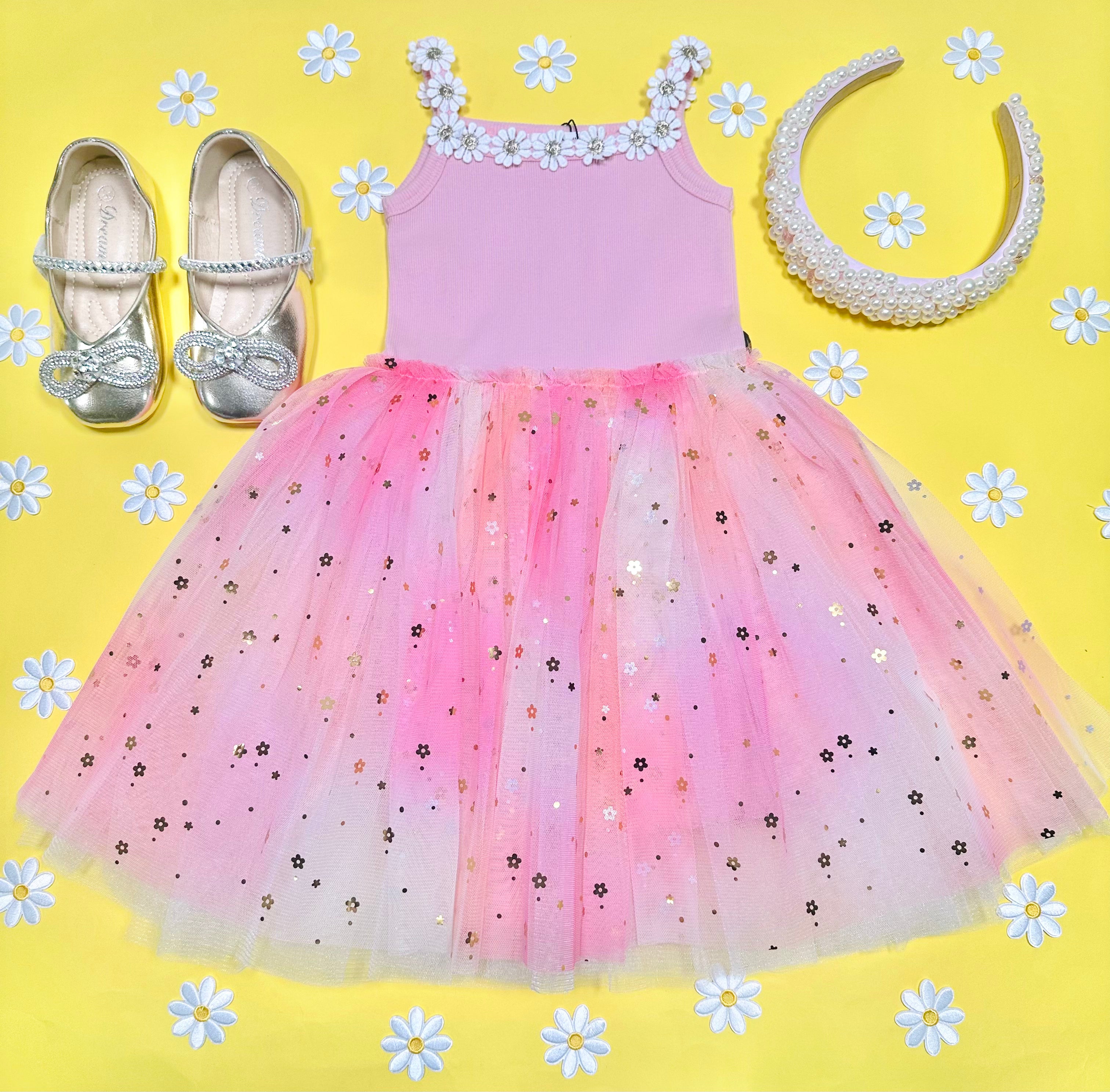 Sparkly Flower Lace Tutu Dress with Stars - Elegant Girls' Party Dress for Birthday, Pageant & Photo Shoots