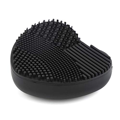 Portable Silicone Heart-Shaped Makeup Brush Cleaning Mat - Cosmetic Brush Cleaner Scrubber for Foundation, Eyeshadow & Blush Brushes (3.3 x 3.0 x 1.1inch, Black) - Perfect for Travel & Home Makeup Organization