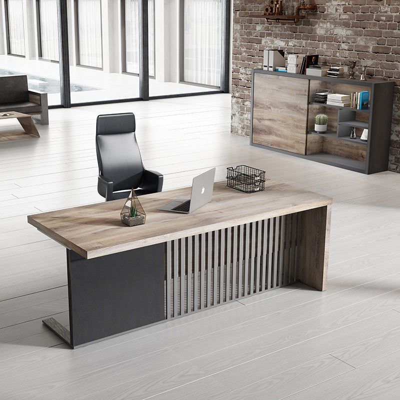 AFTAN 180cm Executive Desk with Left Panel - Warm Oak & Black Finish - Perfect for Home Office & Professional Workspaces