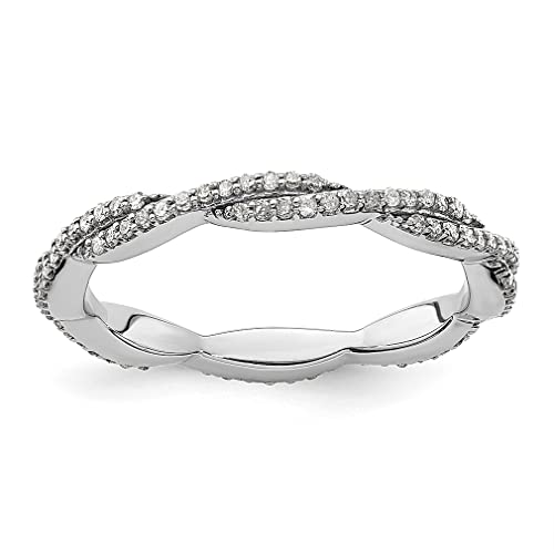 925 Sterling Silver Diamond Stackable Ring for Women - Elegant Twisted Wedding Band, Anniversary Gift for Her - Perfect for Stacking, Everyday Wear & Special Occasions