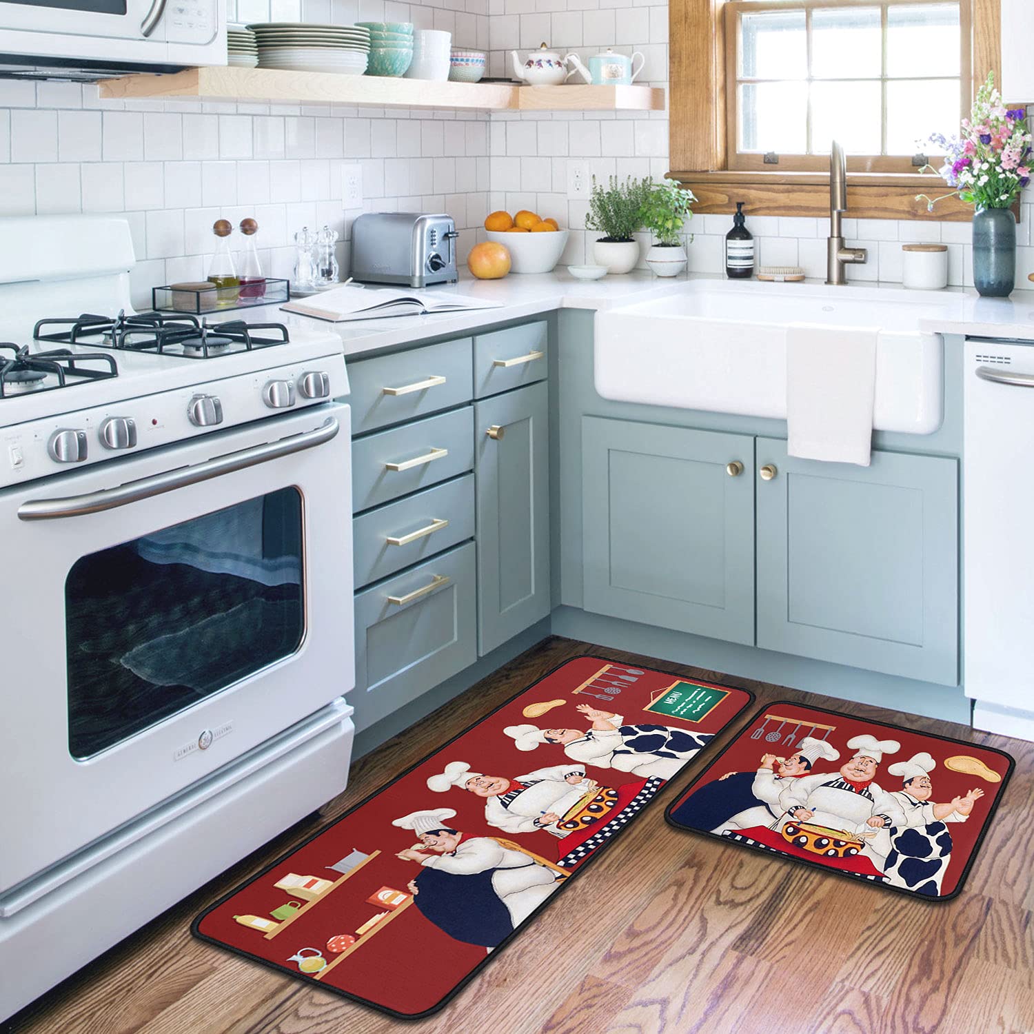Non-Slip Washable Microfiber Kitchen Rugs Set of 2 - Absorbent Chef Mats for Floors (17