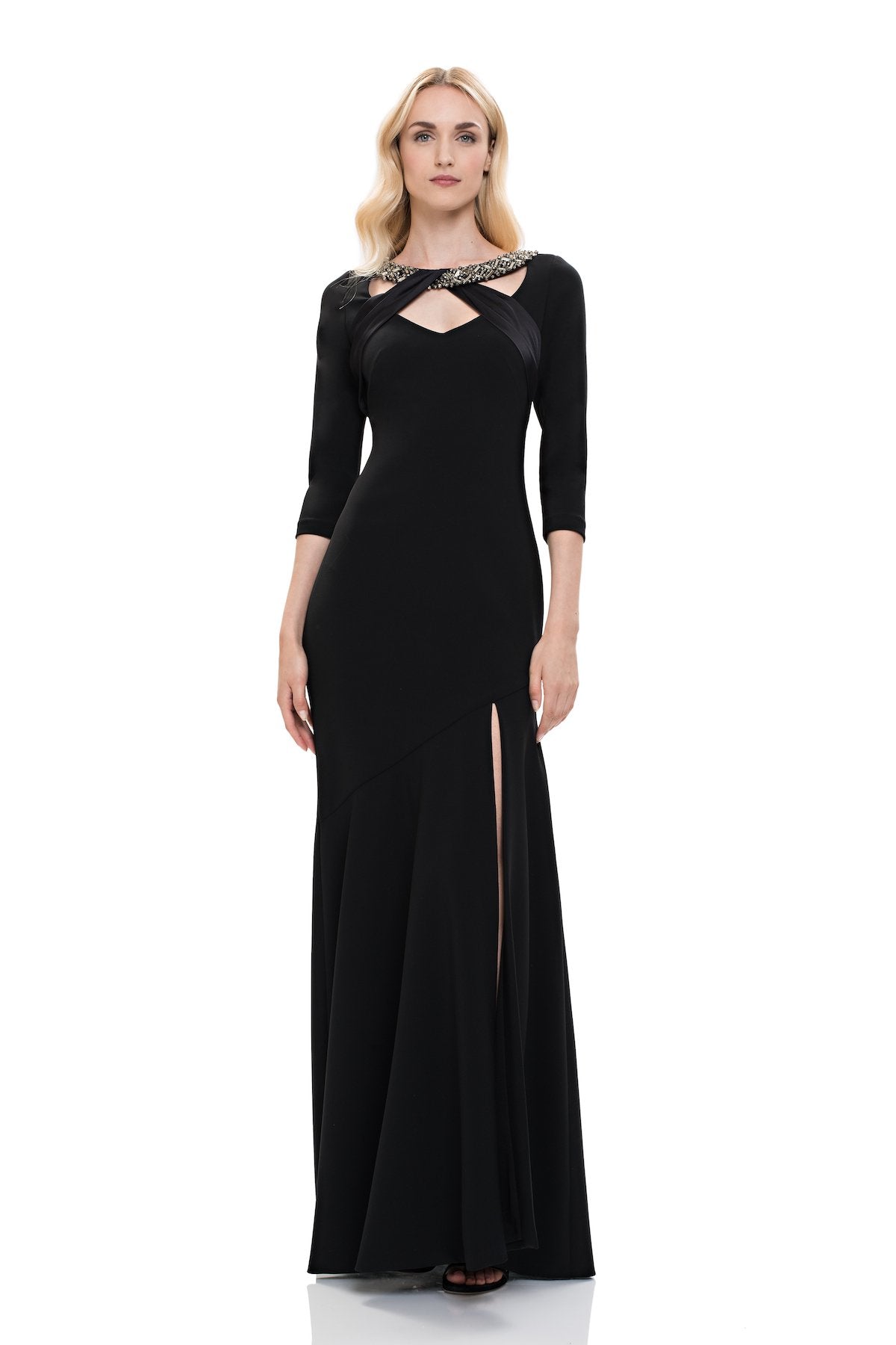 Theia 883890 3/4 Sleeve V Neck Women's Dress in Black - Perfect for Office Wear, Cocktail Parties & Special Occasions