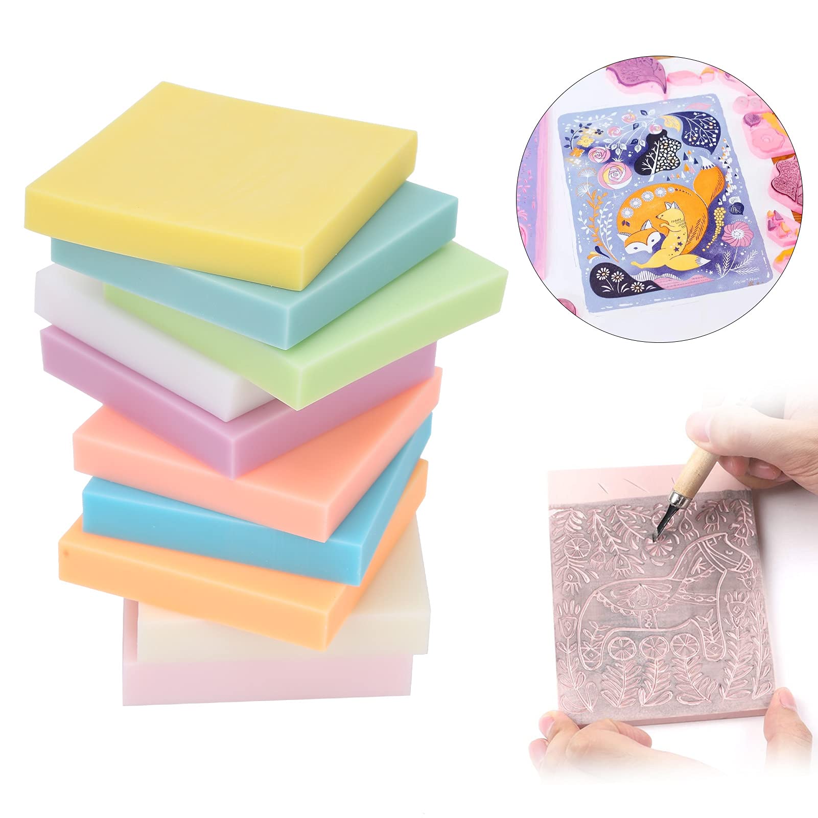 Mixed Carve Block Printing Kit - Linoleum & Rubber Stamp Carving Blocks for DIY Printmaking, Handmade Stamps & Craft Projects - Perfect for Artists, Scrapbooking & Home Decor