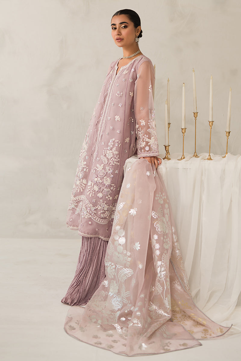 MAUVE SOMBER 4-Piece Embroidered Organza Suit Set for Women - Elegant Pakistani Formal Wear for Weddings, Parties & Special Occasions