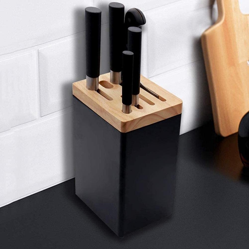 Premium Wooden Knife Block with Cover - 12-Slot Knife Holder for Kitchen Utensil Storage - Stylish Black Knife Stand for Countertop Organization | Perfect for Home Chefs & Professional Kitchens