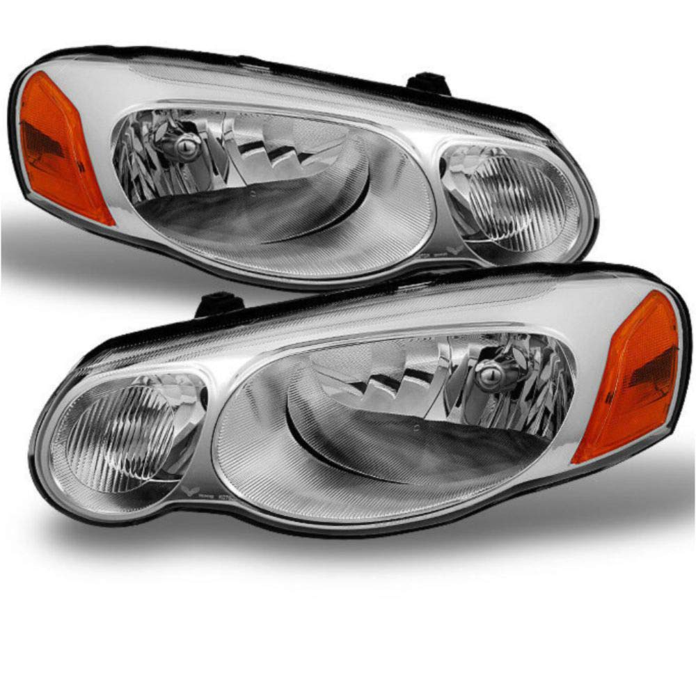ZZXIA Chrome Replacement Headlights Pair for Covertible & Sedan - Compatible with CH2503150, CH2502150, 4806036AB, 4806037AB, 4806036AF, 4806037AF, CH2503195, CH2502195 - Upgrade Your Car Lighting for Night Driving & Enhanced Visibility