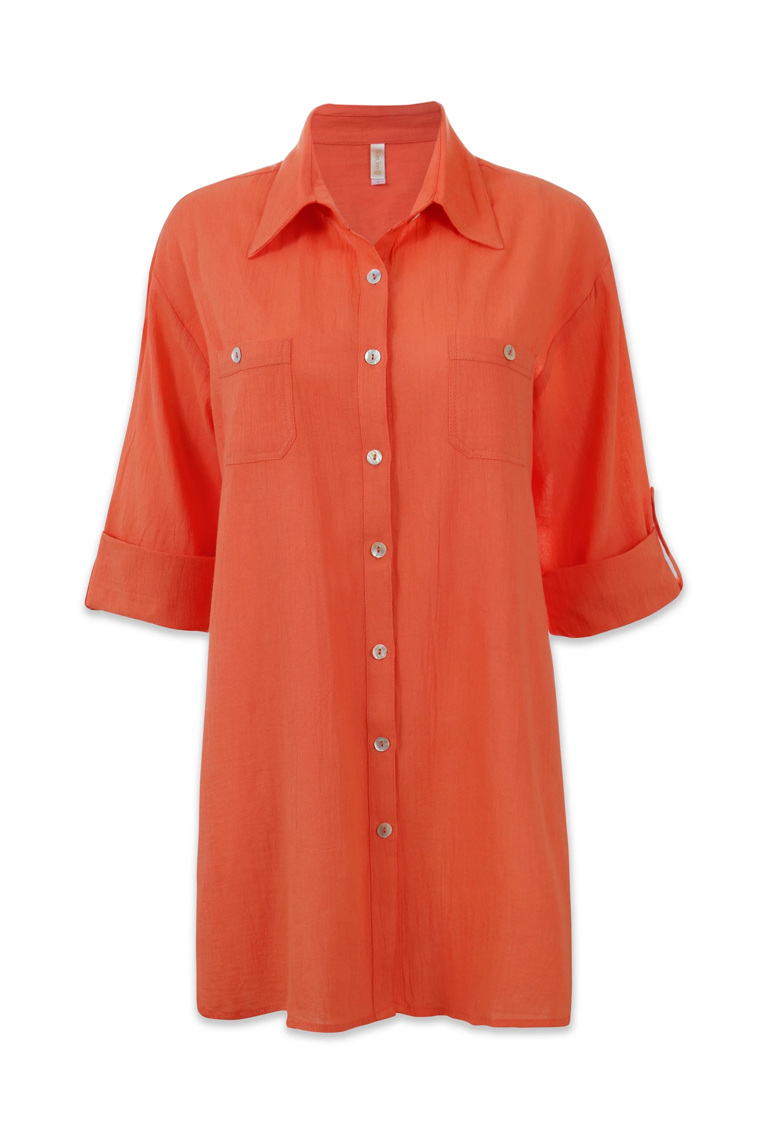 Lightweight Camp Shirt Cover Up for Women - Coral Beachwear for Summer Vacations & Poolside Relaxation