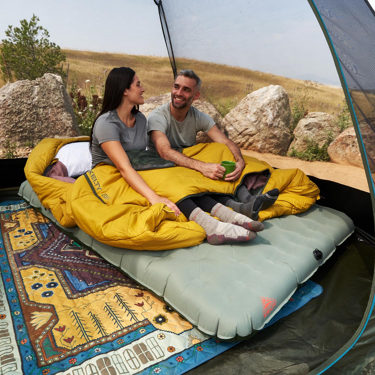 Kelty Kush Queen Air Mattress with Battery-Powered Pump - PVC-Free, 6-Inch Plush Camping Bed for Indoor & Outdoor Use - Includes Carry Bag - Perfect for Camping, Guest Beds, and Home Comfort