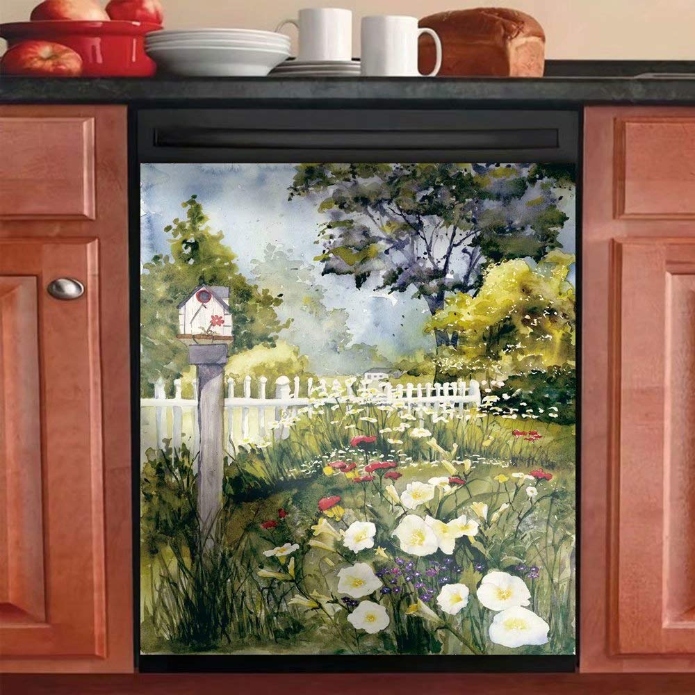 Waterproof Magnetic Dishwasher Stickers - Floral Watercolor Wall Decals for Kitchen Decor (23x26 Inches) | Southern Magnolia Design | Easy Peel & Stick for Refrigerator, Oven, Cabinets & More