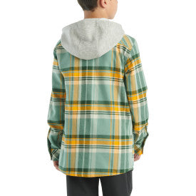 Youth Boys Long Sleeve Flannel Button-Down Hooded Shirt - Soft Plaid Pattern for School & Outdoor Activities - Patina Style Casual Wear