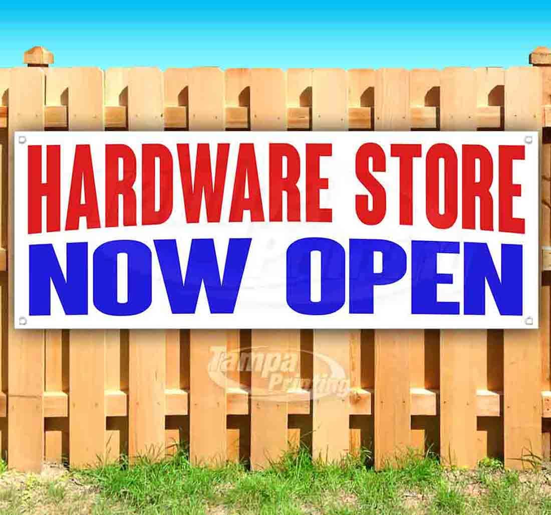 13 oz Heavy-Duty Vinyl Hardware Store Now Open Banner - Non-Fabric, Single-Sided with Metal Grommets | Perfect for Grand Openings, Store Promotions & Business Signage