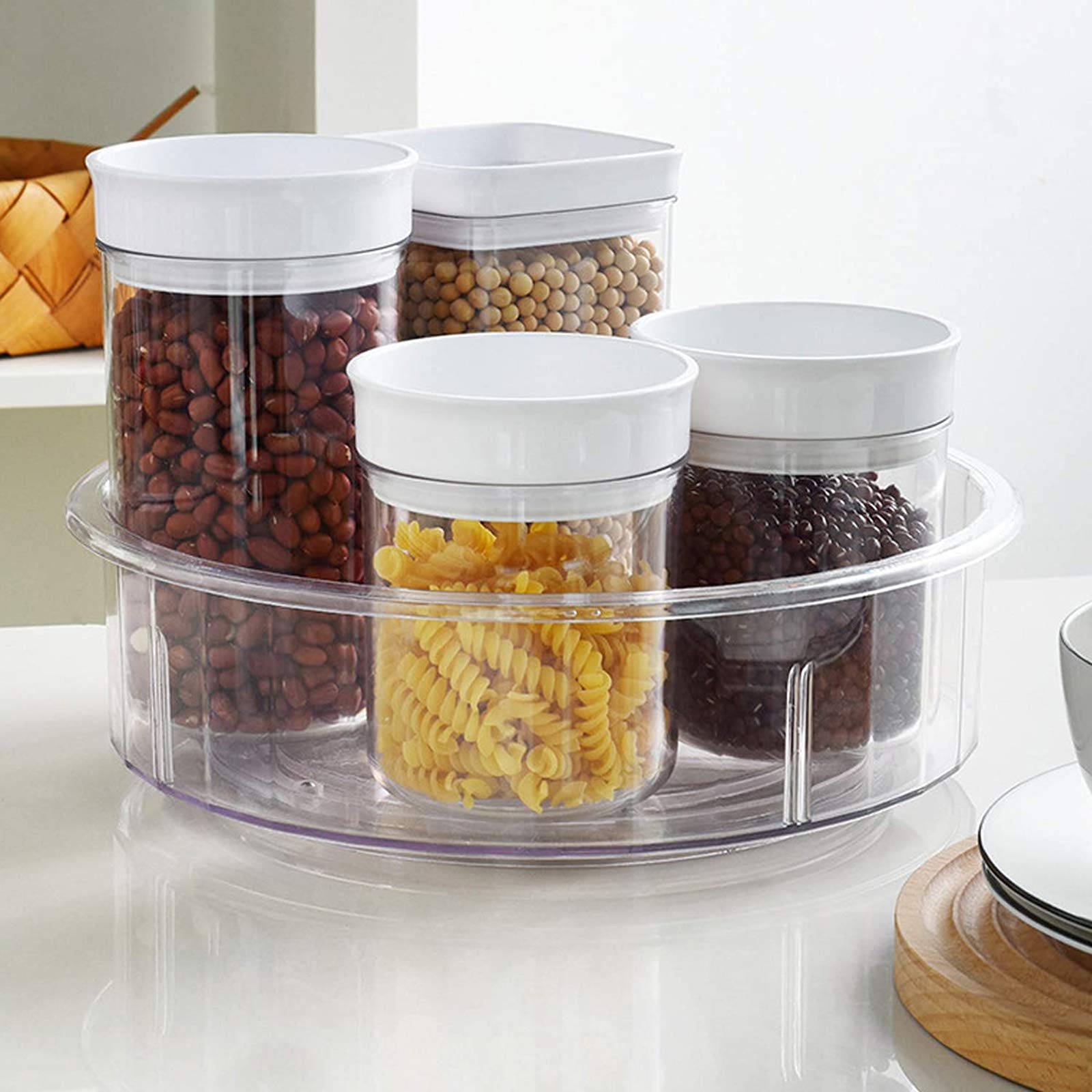 Byjia Rotating Storage Tray - 360° Spinning Plastic Turntable Organizer for Kitchen Cabinets | Perfect for Spices, Condiments & Makeup Storage | Space-Saving Cabinet Organizer for Pantry, Bathroom & Vanity
