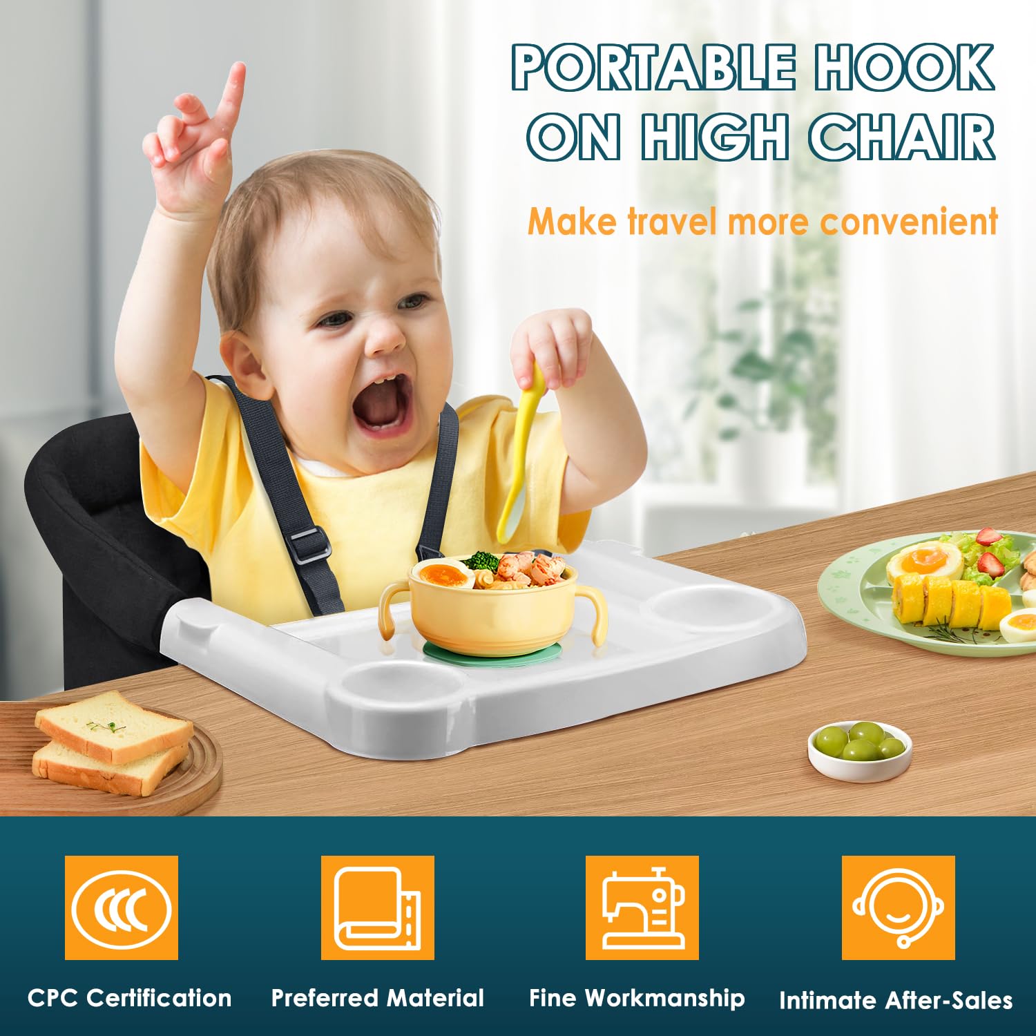 Ravmix Portable Baby High Chair Hook - Adjustable Clip-On Table Chair with Tray for Infants & Toddlers | Perfect for Dining Out, Travel & Small Spaces (Black)