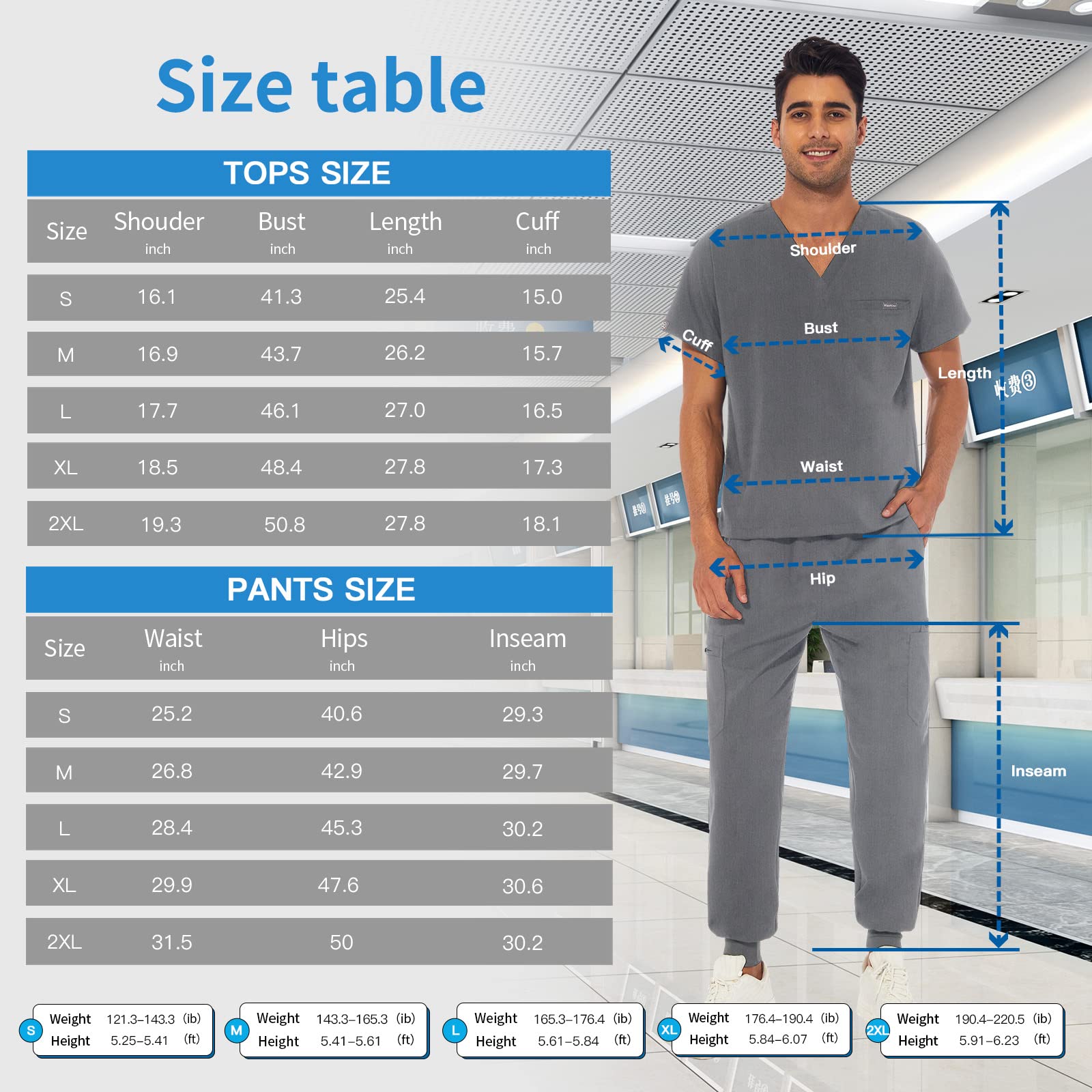 VIAOLI Men's Athletic Scrub Set - V-Neck Top & Yoga Jogger Pants with 8 Pockets for Medical Professionals | Comfortable Nursing Uniform for Doctors, Nurses & Healthcare Workers | Perfect for Hospital Shifts, Clinics & Long Work Hours