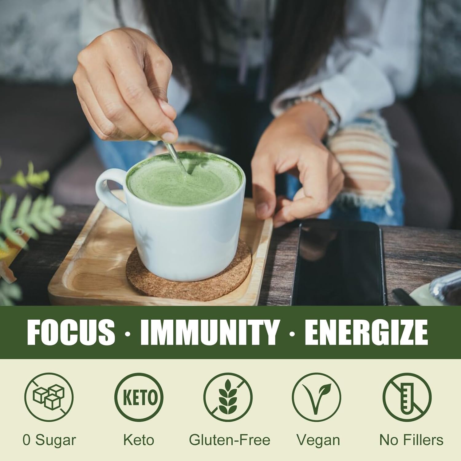 Premium Ceremonial-Grade Japanese Matcha Latte Powder with Mushroom & Collagen | Energy Booster for Focus, Digestion & Immunity Support | 1 tbsp (6g) x 30 Servings | Perfect for Morning Routine, Workout Recovery & Wellness Rituals