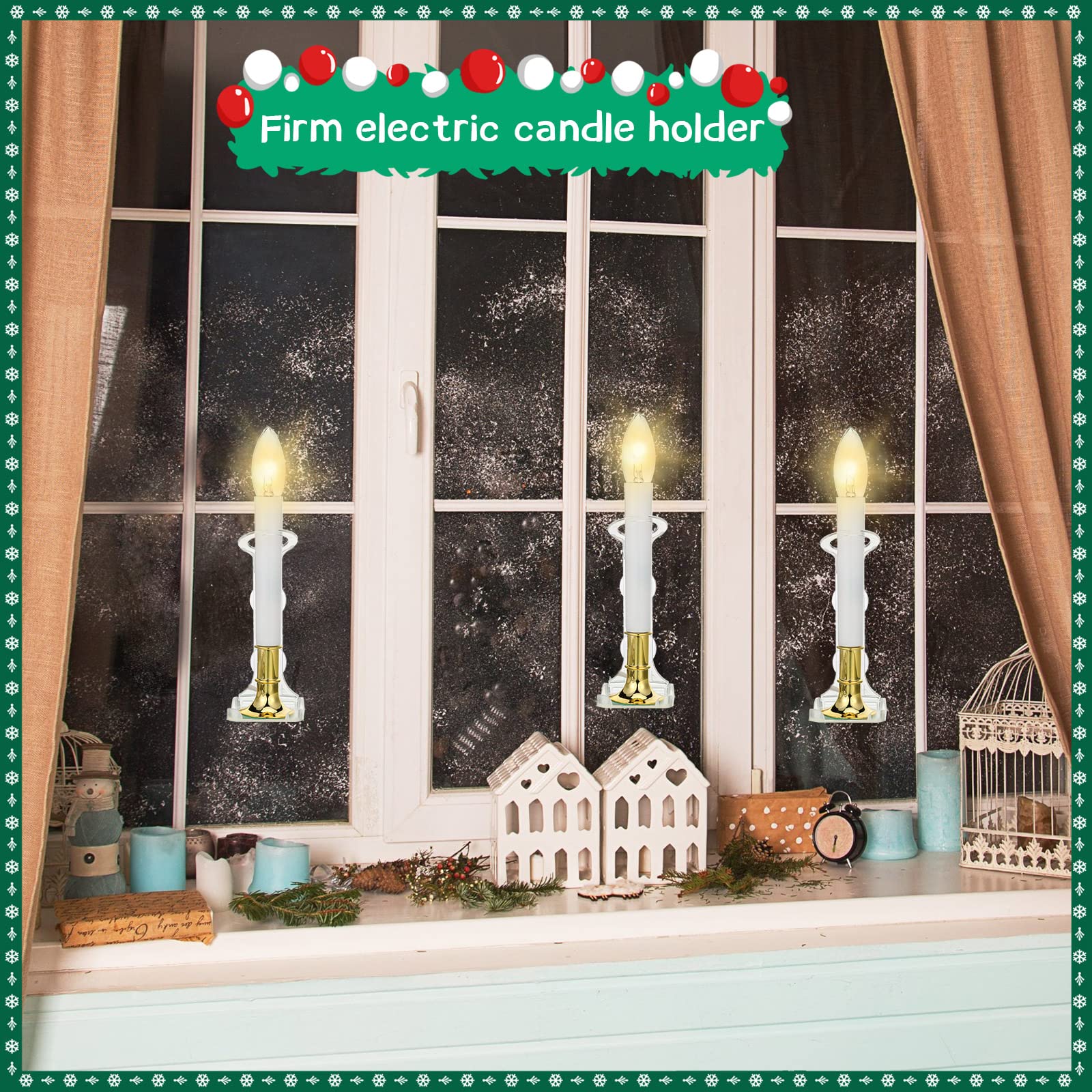 12 Pack Clear Christmas Electric Window Candle Lamp Holders - Strong Suction Cups for Flameless Candles - Holiday Home Decor for Windows, Living Room & Outdoor Christmas Lighting