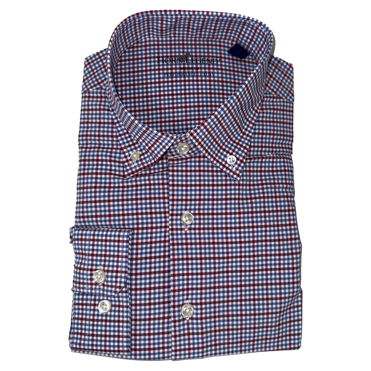 HORN LEGEND Blue/Red Checkered Long Sleeve Sport Shirt - Men's Athletic Performance Top for Running, Gym & Outdoor Activities