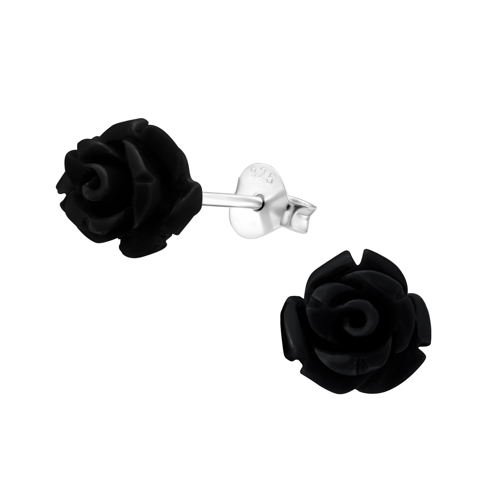 8mm Black Sterling Silver Rose Earrings for Women - Elegant Dainty Flower Jewelry for Date Night, Wedding & Special Occasions