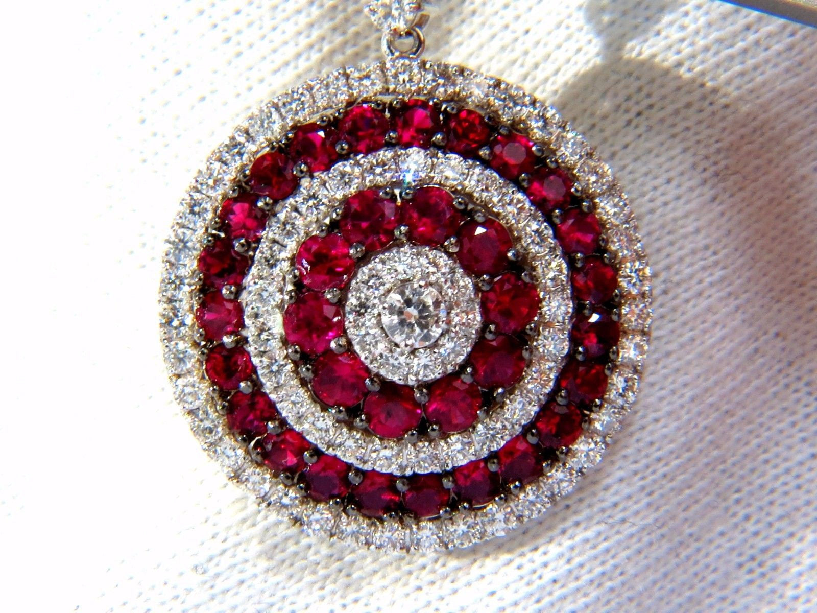 9.74ct Natural Red Ruby Diamond Dangling Earrings 18K Gold Roulette Bulls Eye - Elegant Jewelry for Weddings, Parties & Special Occasions