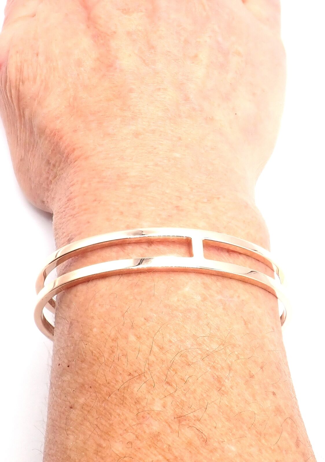Authentic Hermes 18k Rose Gold H Open Cuff Bangle Bracelet - Luxury Jewelry for Women, Elegant Gift for Birthday, Anniversary & Special Occasions