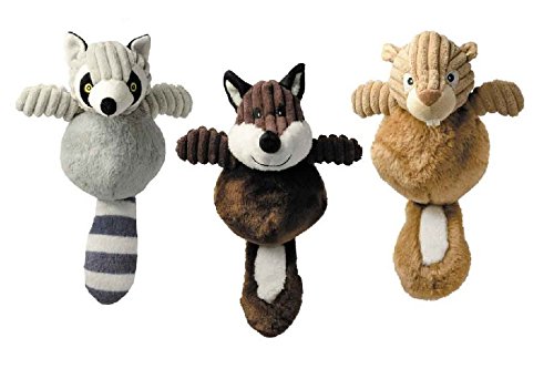 Zanies Country Crew Dog Toy Plush Corduroy - Fox, Raccoon & Squirrel Plush Set (12
