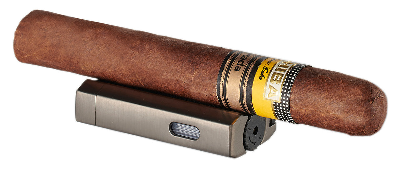 Visol Concave Double Flame Torch Lighter - Gunmetal Finish | Windproof Refillable Butane Lighter for Cigars, Candles & Outdoor Use