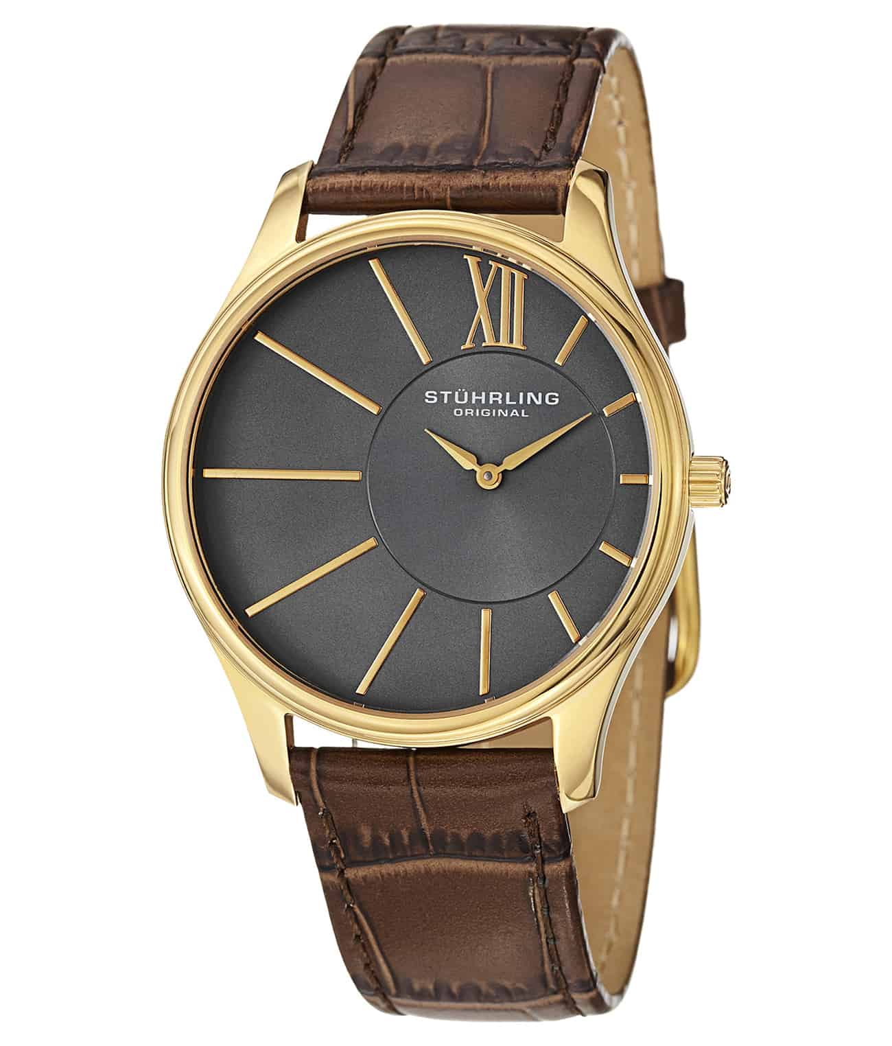 Grey Dial / Gold Case / Brown Leather Strap Yellow Gold Layered Tang Buckle