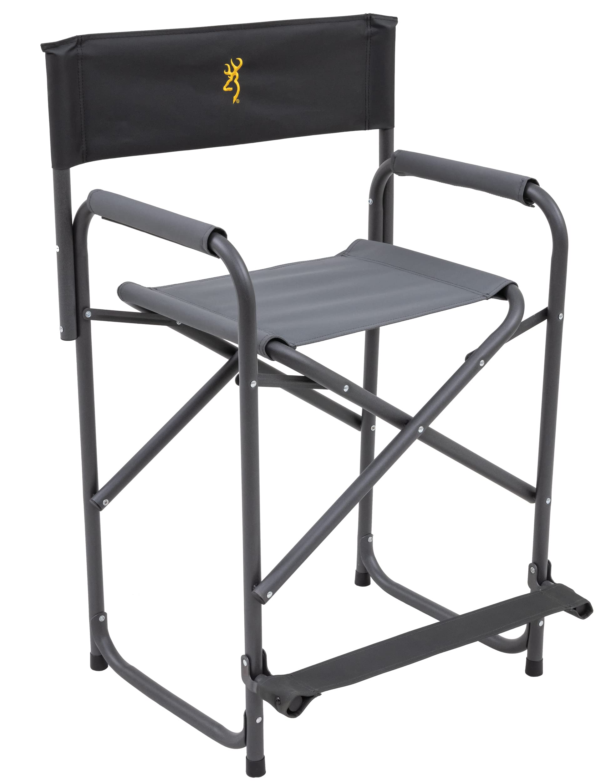 Browning Directors Chair - Heavy Duty Outdoor Folding Chair with Durable Fabric & Sturdy Aluminum/Steel Frame, Tall Seat & Flip-Down Footrest - Perfect for Camping, Beach, Backyard & Outdoor Events