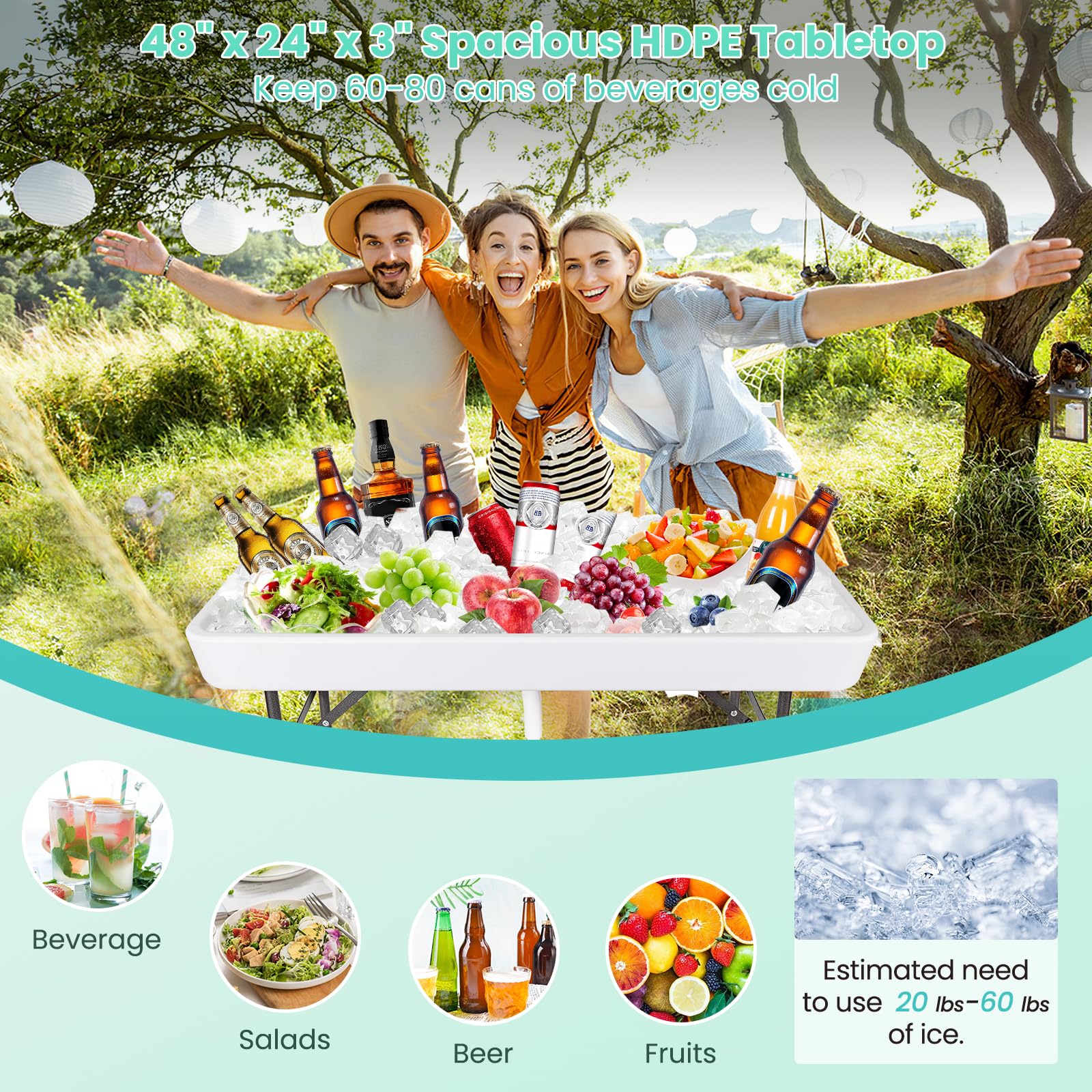 SAFSTAR 4FT Portable Ice Table with Drain & Removable Skirt - Foldable Outdoor Cooler Table for Drinks & Beverages | Perfect for BBQs, Weddings, Parties & Outdoor Events - Chilling Solution for Backyard Gatherings, Tailgating & Camping
