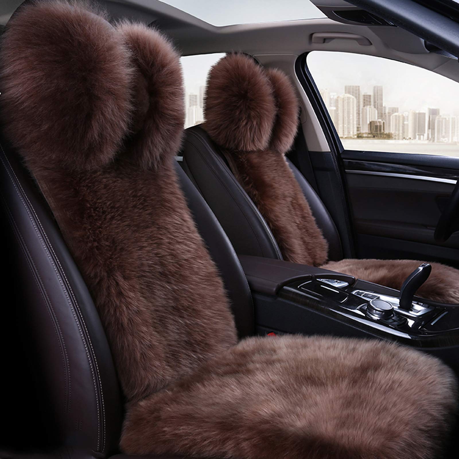 Premium Sheepskin Long Wool Car Seat Cover - Ultra Soft & Warm Seat Cushion for Auto Vehicles & Office Chairs (Brown, Single Seat) - Perfect for Winter Comfort & Luxury Car Interior Upgrade