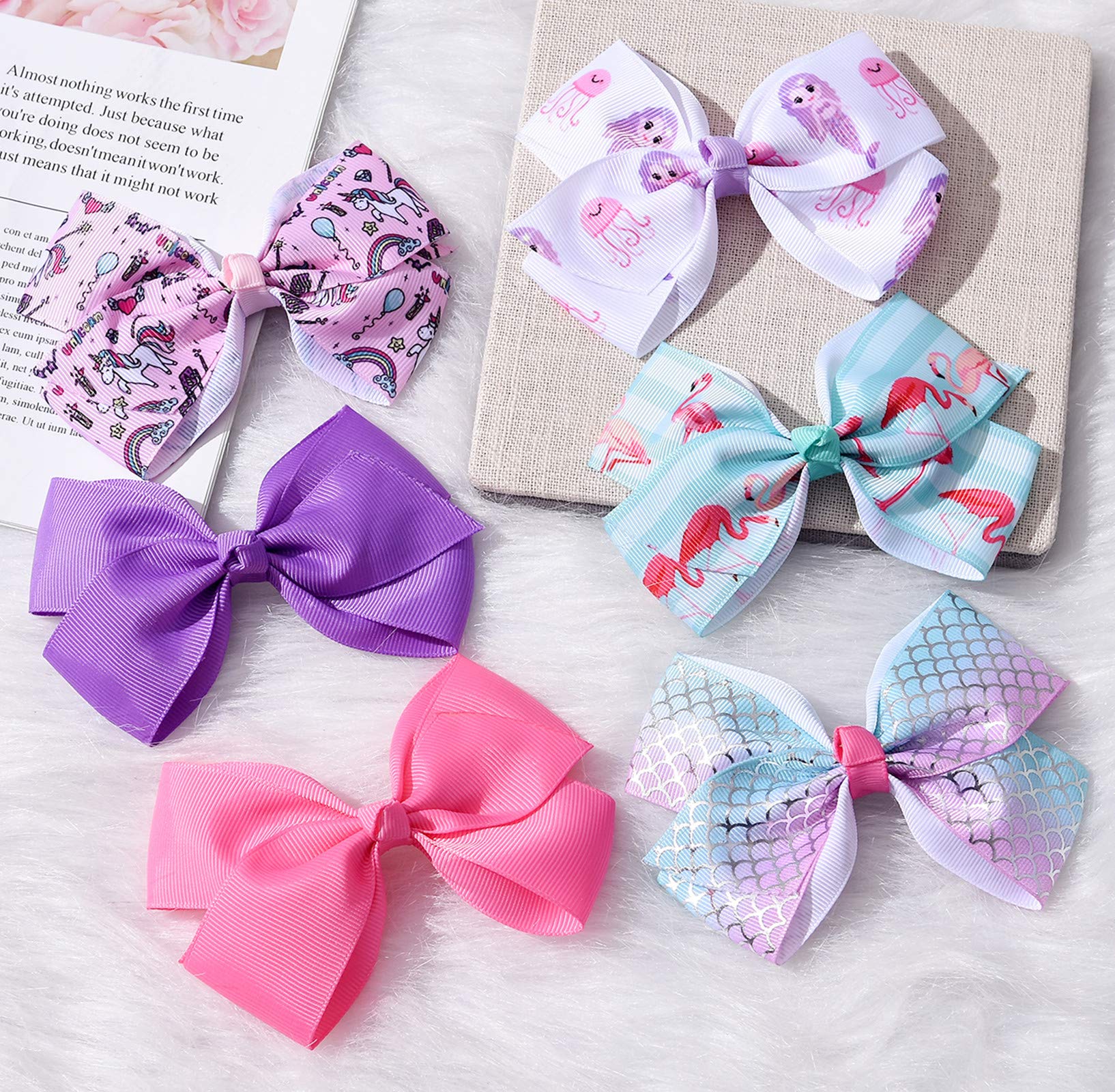 5 Inch Grosgrain Ribbon Hair Bows for Girls - 12 Pack Colorful Hair Clips & Accessories - Perfect for School, Parties, and Everyday Style
