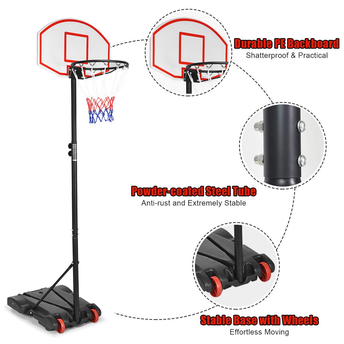 GYMAX Adjustable Basketball Hoop 7.1-8.1FT - Shatterproof Backboard for Indoor/Outdoor Play