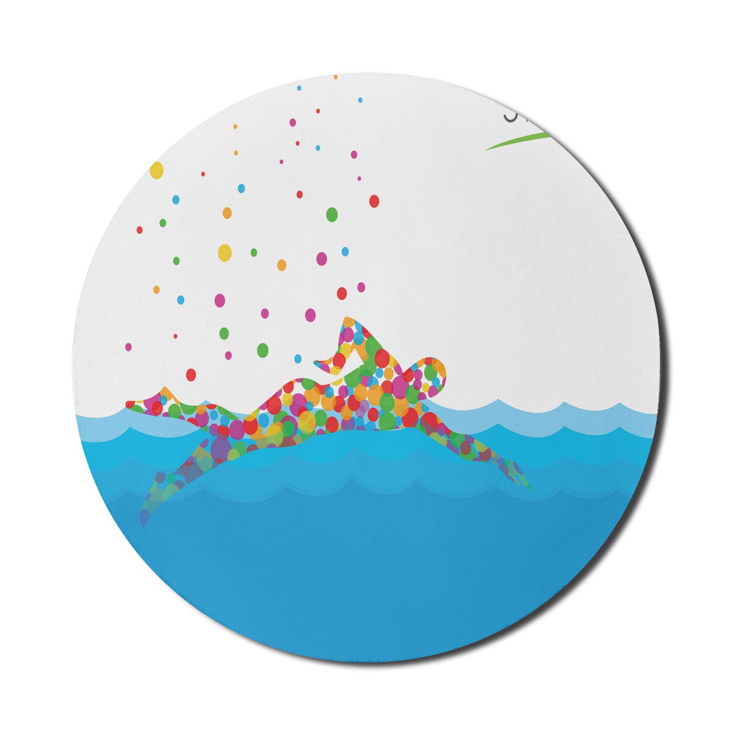 Ambesonne Olympics Swimming Themed Mouse Pad - Non-Slip Round Rubber Gaming Mousepad with Colorful Modern Art Design (8 Inch, Red Green Blue) - Perfect for Computer Work, Gaming & Office Use