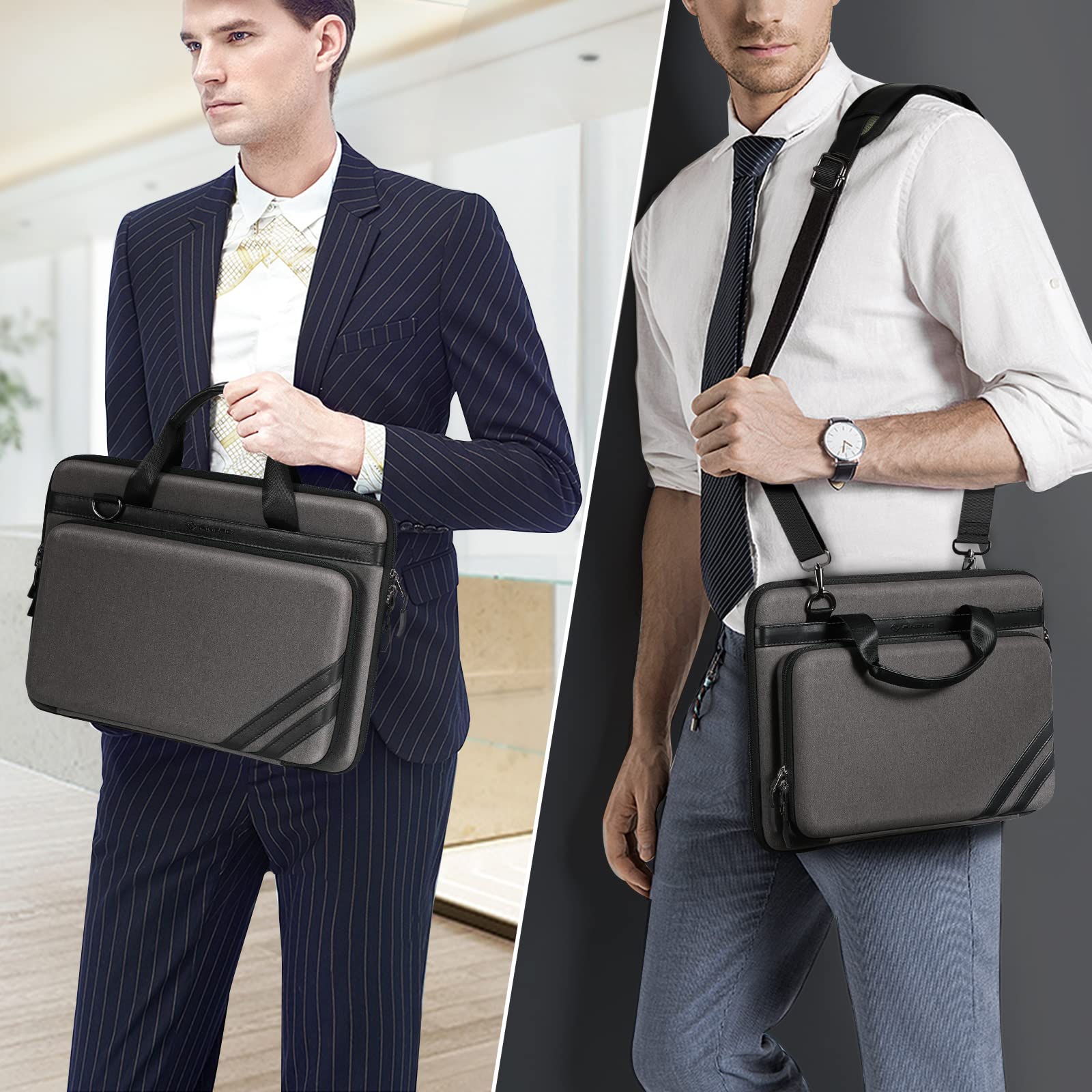 FINPAC 13-14 Inch Laptop Sleeve Case with Tablet Pocket & Accessory Pouch - Compatible with MacBook Pro 14/13, MacBook Air 13, iPad 12.9-13 & Chromebooks Up to 14 Inch - Gray Protective Shoulder Bag for Work, School & Travel